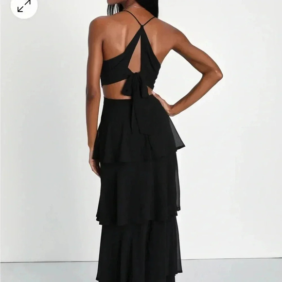 LuLu’s Tiered Black Cut-Out Dress Size Large Romantic Formal Gothic Bridesmaid - Picture 10 of 12
